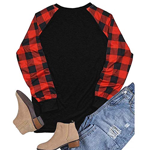 SHOBDW LiquidacióN De Ventas Camisas De Franela De Cuadros De TartáN para Mujeres Roll Up Manga Casual OtoñO Invierno Tops De Manga Larga Blusa De Botones(Rojo,S)