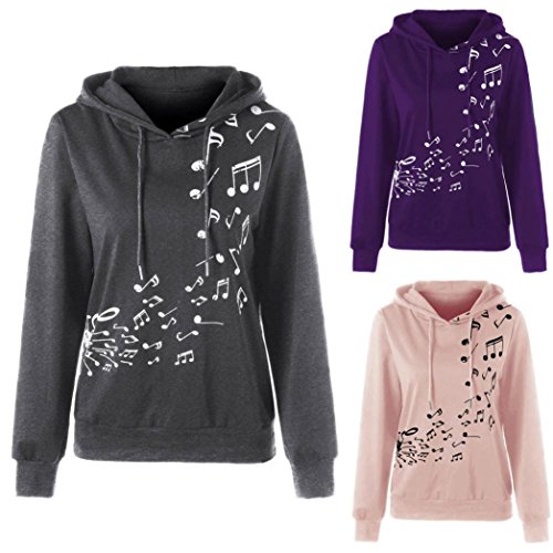 SHOBDW Separación Mujer Manga Larga Sudaderas Musical Nota impresión Sudadera Jumper Jersey Blusa (Púrpura, EU XL=Asia XXL)