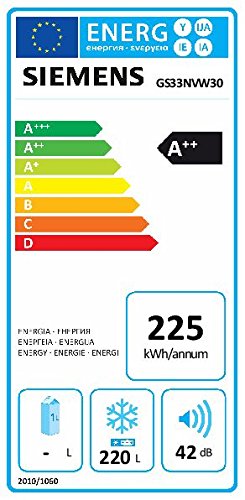 Siemens GS33NVW30 - Congelador (Vertical, Independiente, Color blanco, 220L, 246L, 20 kg/24h)