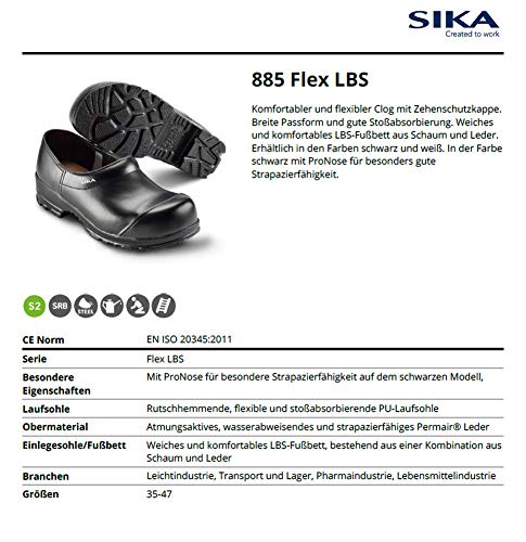 Sika 885 Flex LBS – Con puntera protectora – Adecuado para la industria farmacéutica, alimentaria, hospitales y cuidados, gastronomía (HORECA) y cocina, color Negro, talla 45 EU