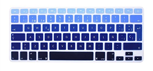 Silicona Skin Española Cubierta del teclado para MacBook Pro 13" 15" 17" & Air 13" , MacBook Pro 13" 15" Retina Modelos A1502 A1425 A1278 A1398 A1286 A1369 A1466 (azul de la pendiente)