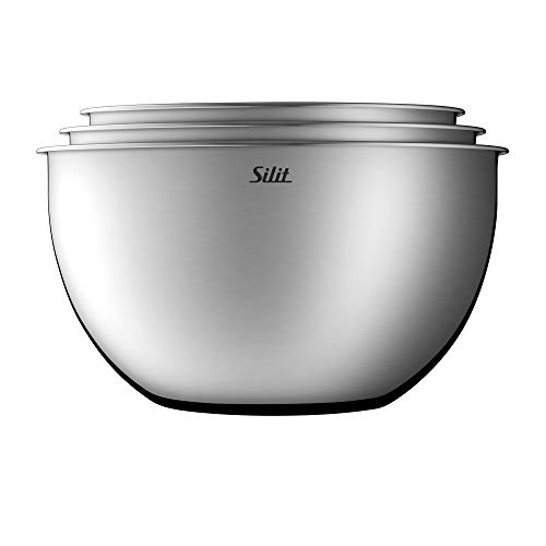 Silit - Juego de 3 cuencos de cocina de acero inoxidable, multifuncionales como bol para mezclar, ensaladera, ensaladera, ensaladera y cuenco, apilable