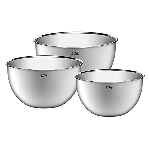 Silit - Juego de 3 cuencos de cocina de acero inoxidable, multifuncionales como bol para mezclar, ensaladera, ensaladera, ensaladera y cuenco, apilable