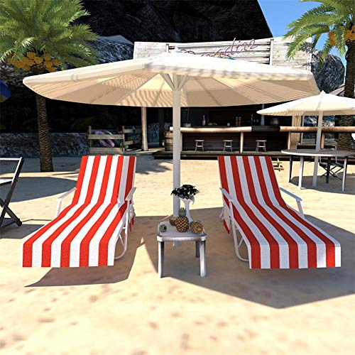 Silla de Playa a Rayas Toalla Cubierta de Silla de Piscina con Bolsillos de Almacenamiento Laterales Silla de jardín de Microfibra Tumbona Funda de Vacaciones para Piscina, Playa, Hotel de jardín