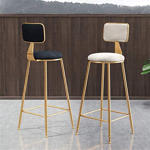 Silla moderna de los taburetes con el respaldo para la cocina/el Pub Taburete alto de bar patas de metal dorado Sillas de comedor tapizadas de ocio Cojín de terciopelo-Blanco/gris/negro