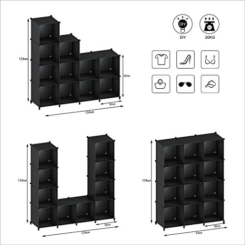 SIMPDIY estantes montados en el Sistema, 12 estantes Cubos Tornillos, Armario Almacenamiento Ropa para el Dormitorio, Armario Almacenamiento artículos la Sala Estar la Oficina, 93x32x124cm, Negro