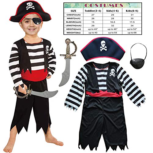 Sincere Party Disfraz de Pirata Infantil con Sombrero, Espada y Ojo Parche 3-4 años