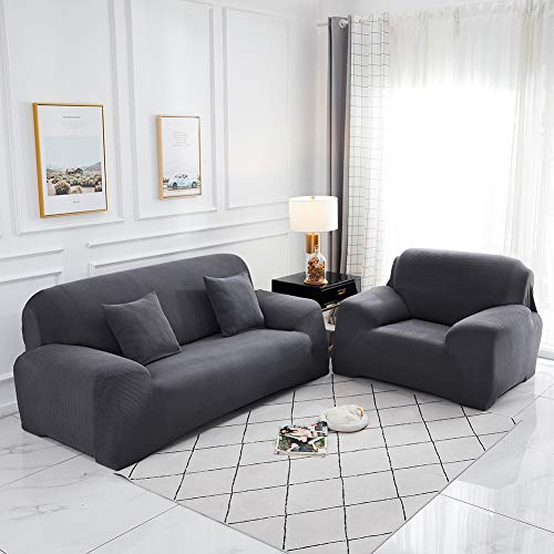 Sinoeem Fundas de Sofá de 1 2 3 4 Plazas (Gratis 2 Fundas de Almohada) Fundas de Sofa Antideslizante Cubierta Forros para Sofas Anti Arañazos Ajustable Protector para Sofá (Gris, 4 Plazas)