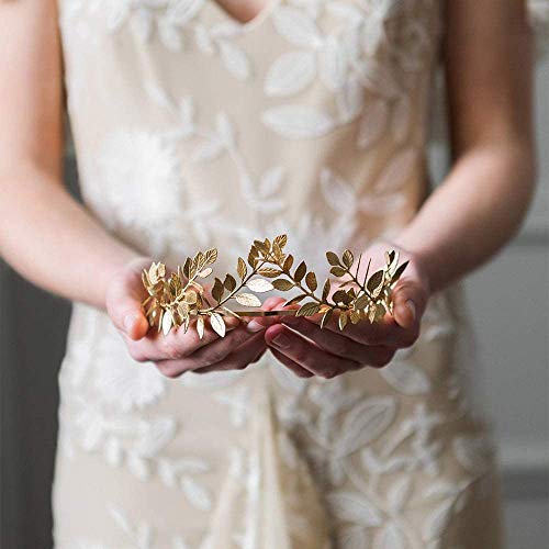 Sither Bridal Leaves Diadema de hojas de oro corona vintage para boda de olivo, tiara de carnaval, accesorios para el pelo para mujeres y niñas en griego temático Toga fiesta