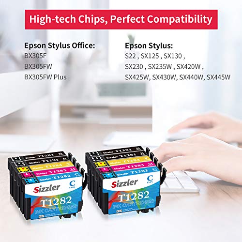 Sizzler T1285 XL Reemplazo para Epson T1281 T1282 T1283 T1284 XL Cartuchos de Tinta Compatibles con Epson Stylus S22 SX125 SX130 SX230 SX235W SX420W SX425W SX430W SX440W SX445W Office BX305F BX305FW