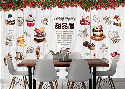 SKTYEE Fondo de la tienda de postres gourmet europeos y estadounidenses Papel de pared 3D Estudio de horneado Magdalena Decoración industrial Papel tapiz mural 3D, 300x210 cm (118.1 by 82.7 in)