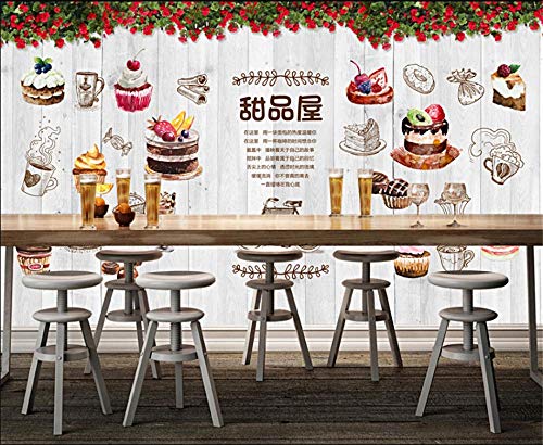 SKTYEE Fondo de la tienda de postres gourmet europeos y estadounidenses Papel de pared 3D Estudio de horneado Magdalena Decoración industrial Papel tapiz mural 3D, 300x210 cm (118.1 by 82.7 in)