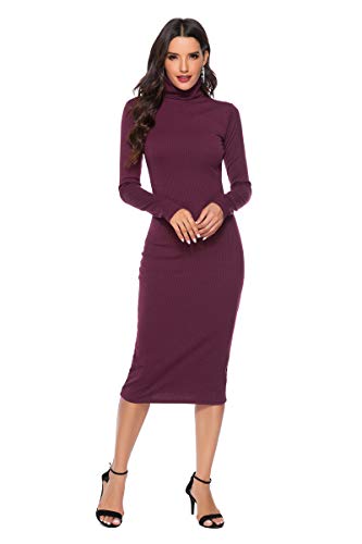 SLYZ Otoño Mujer Color Sólido Suéter Base Manga Larga Estiramiento Delgado Cuello Alto Tejido Vestido Femenino