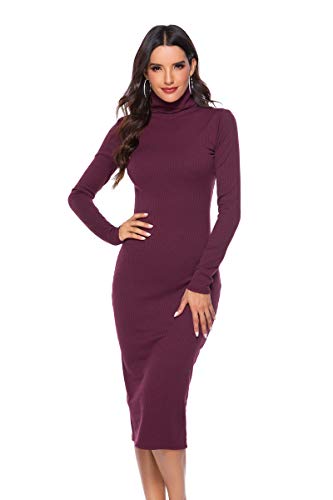 SLYZ Otoño Mujer Color Sólido Suéter Base Manga Larga Estiramiento Delgado Cuello Alto Tejido Vestido Femenino