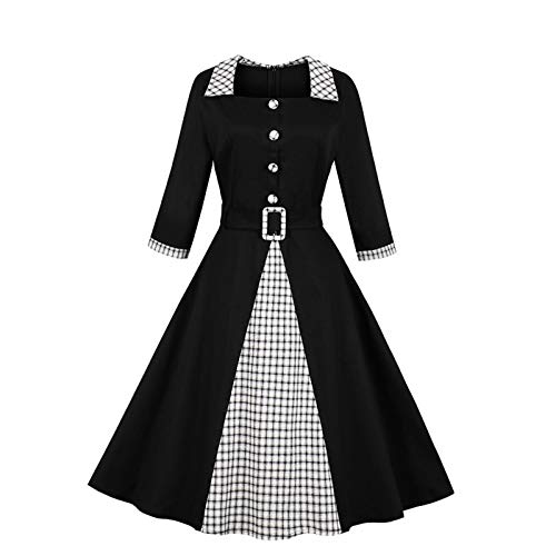 SLYZ Vestido De Talla Grande De Otoño E Invierno para Mujer con Costuras De Mangas Tres Cuartos Y Falda Grande con Columpio para Mujer