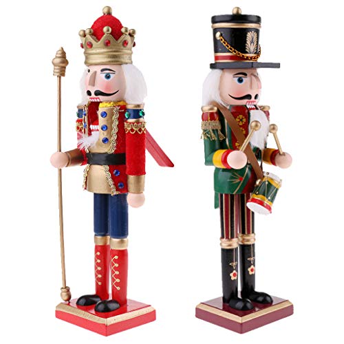 SM SunniMix 2pcs 30cm Modelo de Soldado Cascanueces de Madera Marioneta de Navidad Decoración Navideña