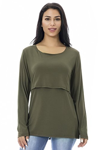 Smallshow Mujer Top Camiseta Premamá Lactancia De Manga Larga 3 Pack,Black/Grey/Army Green,M