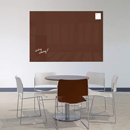 Smart Glass Board ® Pizarra de cristal magnética/Tablero de notas magnético en vidrio + 4 Imanes SuperDym + 1 Marcador + 1 Borrador, 130 x 90 cm, Castaño