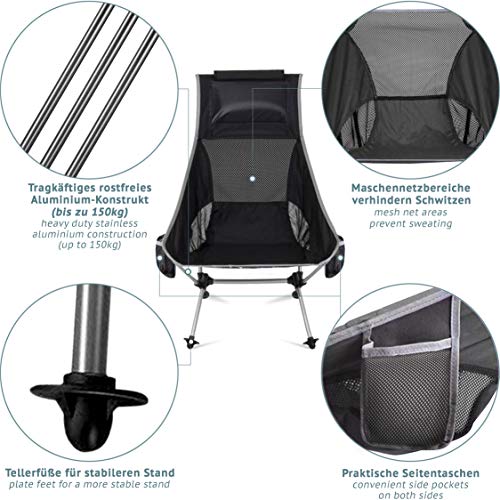 smartpeas Silla de Camping Fabricada en Robusto poliéster 600D y Aluminio - Ligera y Plegable - Accesorio de Camping con Bolsillos Laterales + tapete de Playa Gratis