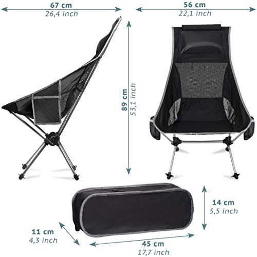 smartpeas Silla de Camping Fabricada en Robusto poliéster 600D y Aluminio - Ligera y Plegable - Accesorio de Camping con Bolsillos Laterales + tapete de Playa Gratis