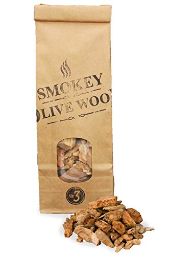 Smokey Olive Wood Sow 4X 500mL Selección de virutas de Madera para Barbacoa y ahumar: Olivo, Almendro, encina y limonero. Talla Nº3: 2-3cm, AHLV3-04-0.5L