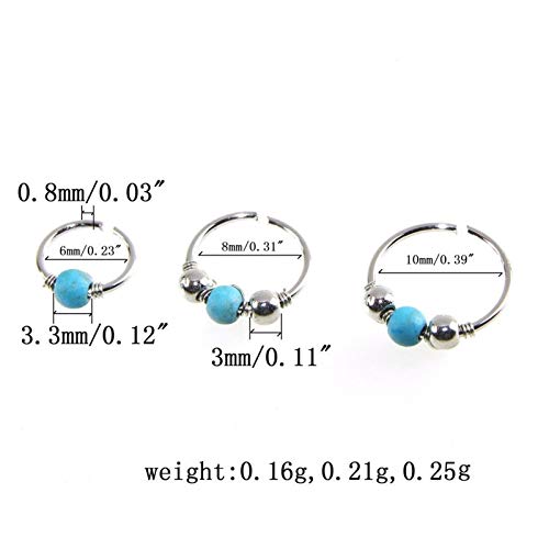 SMXGF Pendientes de la joyería 3pcs / Set la Nariz Falsa del Cuerpo del Anillo de la joyería de Cobre cartílago Trago es Pendientes de Piedra Natural Círculo perforación del Labio for Las Mujeres