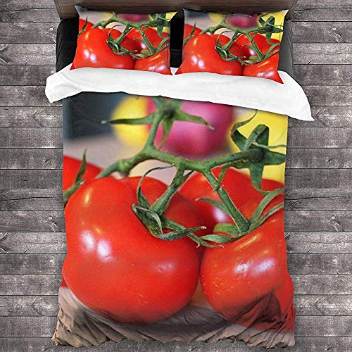 Snbin Juego de Ropa de Cama de 3 Piezas de Tomates calamares con Cierre de Cremallera 2 Fundas de Almohada para la Cama o la habitación de huéspedes Juego de Funda nórdica