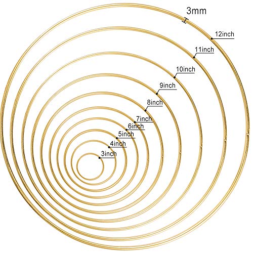 Sntieecr 10 piezas 10 tamaños de metal floral conjunto de aro de macramé oro arte arte anillos para bricolaje corona (7,6 cm, 4 cm, 12,7 cm, 15,2 cm, 17,8 cm, 20,3 cm, 25,4 cm, 11 y 30,5 cm)