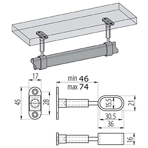 SO-TECH 1 pieza Soporte para Tubo de Armario Ovalado 30 x 15 mm