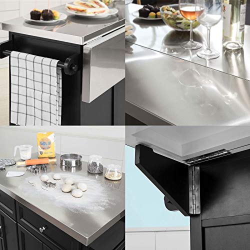 SoBuy FKW71-SCH,Carrito de Cocina con Piso de Acero,con Tablero Extensible,L115 x P46 x H92cm,ES (Negro)