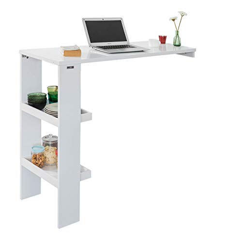 SoBuy FWT55-W Mesa de Pared,Mesa de Bar con 2 estantes pequeños,Tamaño:120 x 106 x 45 cm,ES