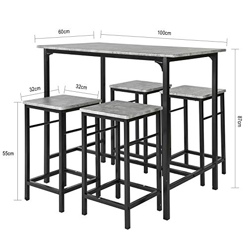 SoBuy Set Mesa Alta de Bar y 4 Taburetes OGT11-HG,ES (4 sillas)