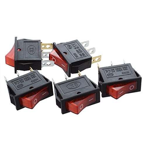 SODIAL(R) AC 16A / 250V 20A / 125V Luz Roja Iluminado On Off SPST Barco Balancin Interruptor x 5 Pcs