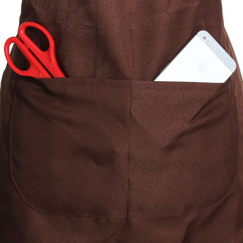 SODIAL(R) Llanura delantal bolsillo delantero para Carnicerias Cocineros Cocina Cocinar Artesania Hornear Camarero - Marron