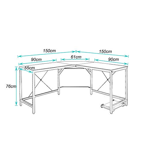 soges Mesa Ordenador Gran Escritorio de Esquina Moderna Escritorio para Oficina Escritorio, (150+150) x 55 x 76 cm,LD-Z01-BK