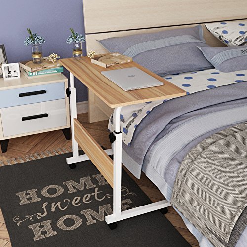 sogesfurniture Mesa Portátil Ordenador Ajustable con Ruedas, 80 * 40cm Mesa sofá Mesa de Escritorio para Cama o Sofá, Roble 05#1-80OK-BH