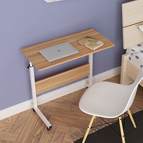 sogesfurniture Mesa Portátil Ordenador Ajustable con Ruedas, 80 * 40cm Mesa sofá Mesa de Escritorio para Cama o Sofá, Roble 05#1-80OK-BH