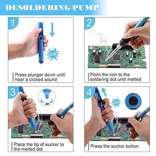 Soldadores de Estaño, WOWGO 60W 12 IN 1 Kit de Soldador Electronica de temperatura ajustable Interruptor con 5 Puntas, Soporte, Alambre de Soldadura, Bomba de Desoldar, Bolsa de Herramientas Pinzas