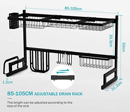 SOLEDI Rejilla para Platos sobre Fregadero Escurridor de Platos de Acero Inoxidable Secado y Almacenamiento para Mantener su Cocina Limpia y ordenada （La Longitud se Puede Ajustar 85-100 cm）