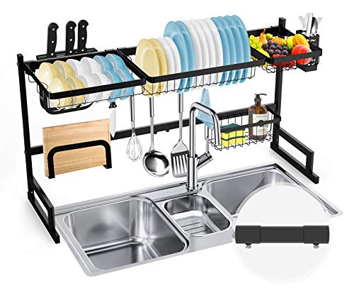 SOLEDI Rejilla para Platos sobre Fregadero Escurridor de Platos de Acero Inoxidable Secado y Almacenamiento para Mantener su Cocina Limpia y ordenada （La Longitud se Puede Ajustar 85-100 cm）