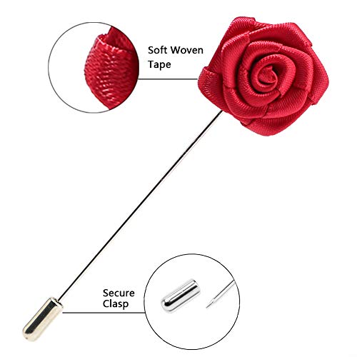 Soleebee Perno de la Flor de la Solapa Pin del Boutonniere de los Hombres para el Banquete de Boda del Traje (3 Piezas Mini Rose)