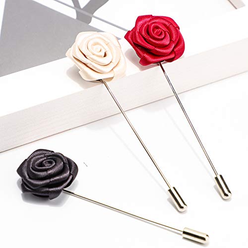 Soleebee Perno de la Flor de la Solapa Pin del Boutonniere de los Hombres para el Banquete de Boda del Traje (3 Piezas Mini Rose)