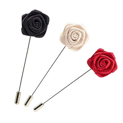 Soleebee Perno de la Flor de la Solapa Pin del Boutonniere de los Hombres para el Banquete de Boda del Traje (3 Piezas Mini Rose)