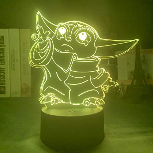 Solo 1 pieza Lámpara 3d Triste Baby Yoda Figura Luz nocturna para cama infantil Cambio de color Luz de noche LED Regalo
