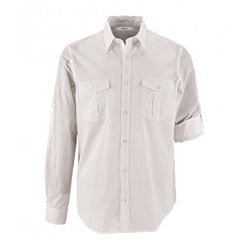 SOLS - Camisa de popelín Mangas enrollables Modelo Burma para Hombre (L/Castaño)