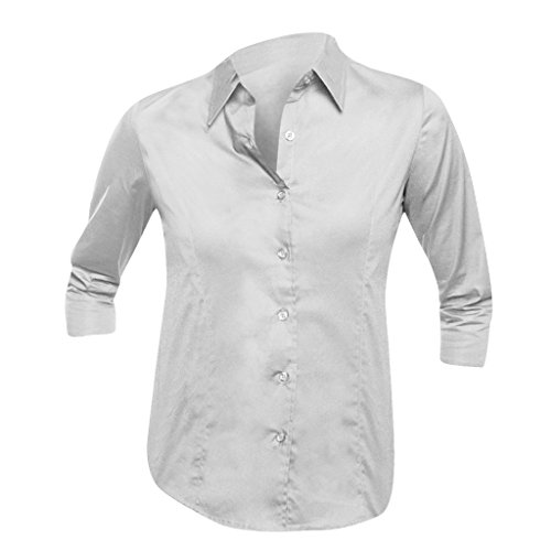 SOLS- Camisa de Trabajo Effect Entallada de Manga Tres Cuartos para Mujer (L) (Blanco)