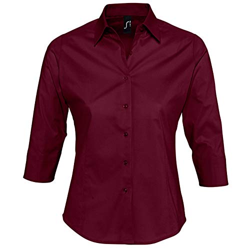 SOLS- Camisa de Trabajo Effect Entallada de Manga Tres Cuartos para Mujer (L) (Blanco)