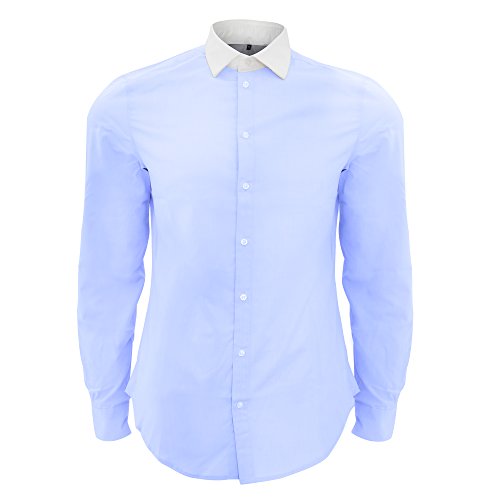 SOLS - Camisa Formal de Popelina Contraste mangaalrga Mdoelo Belmont Hombre Caballero (XXL) (Azul Cielo)