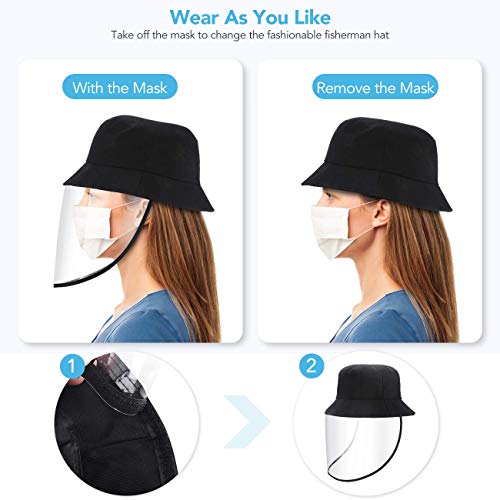 Sombrero con Pantalla Protectora Desmontable al Aire Libre, AGPTEK Gorra de Pescador Antiniebla para Anti-Virus, Bacterias, Saliva y Polvo, Negro