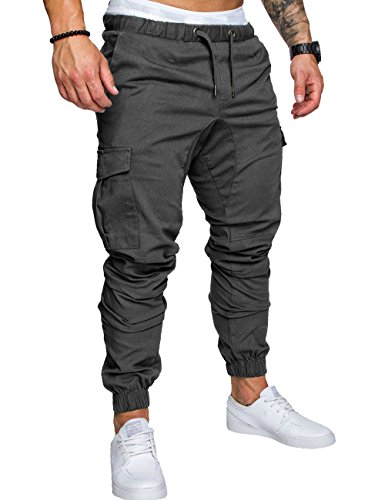 SOMTHRON Pantalones largos de deporte para hombre, de algodón, con cintura elástica y bolsillos gris oscuro L